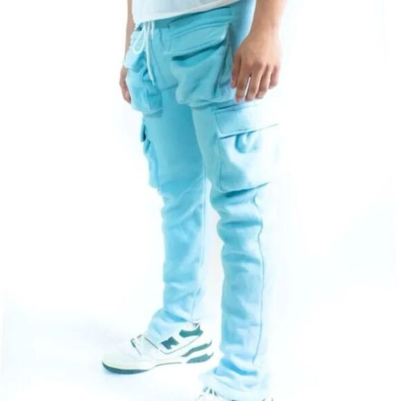 Reason Baxter Multi Pocket Cargo Sweatpants In Aqua - Picture 3 of 3
